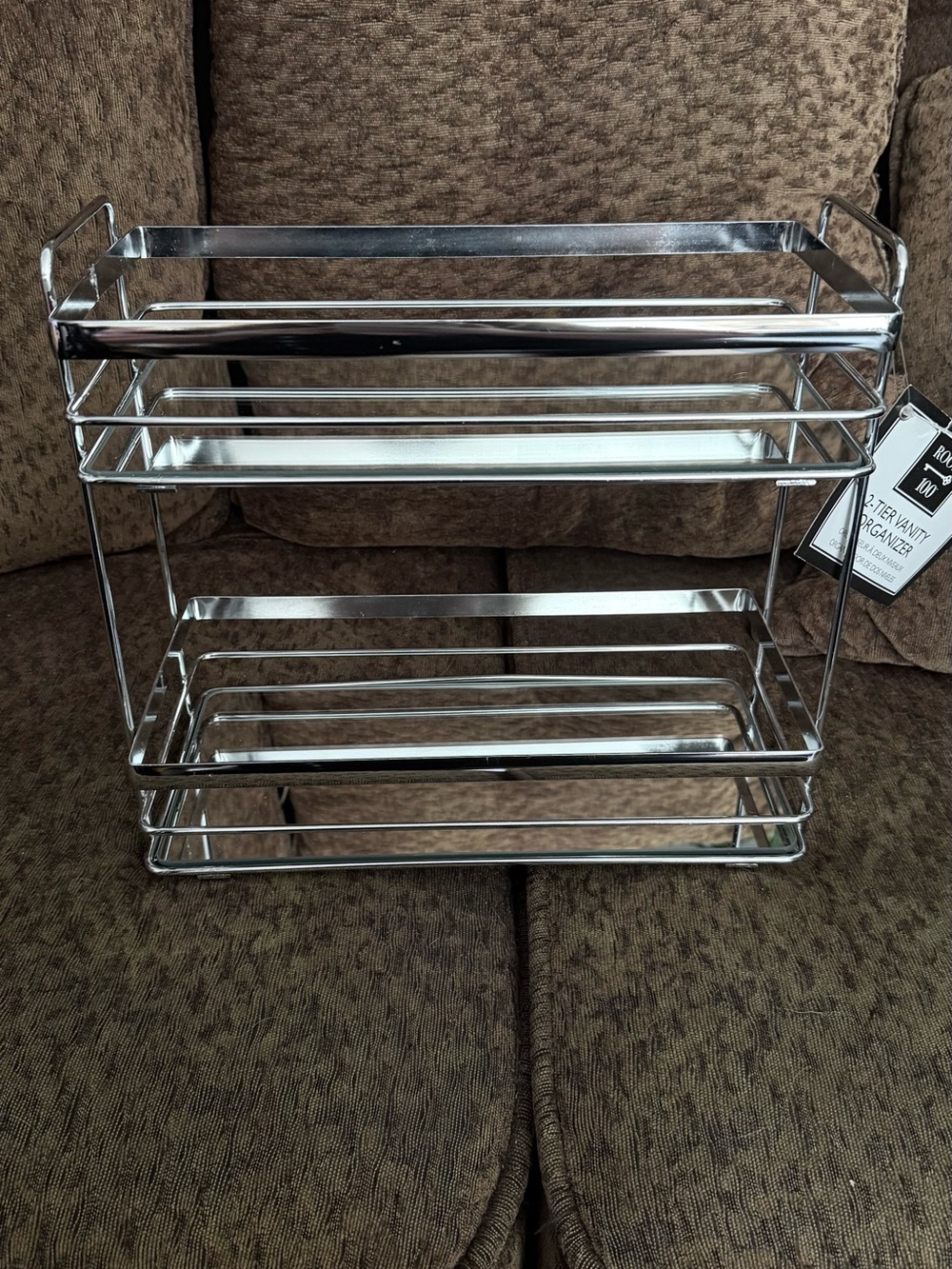 Metal 2-Tier Mirror Glass and Silver Organizer Shelf - Home Storage BNWT Qty 2